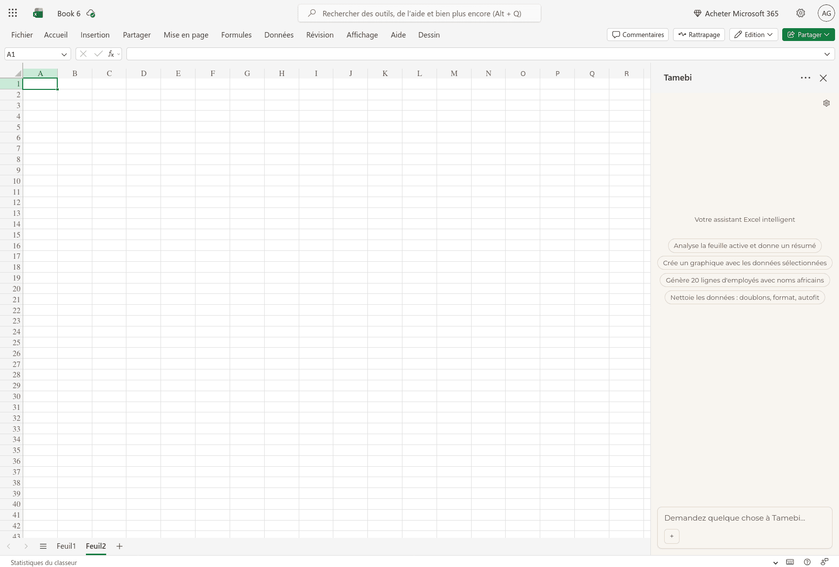 Tamebi in Excel — interface taskpane
